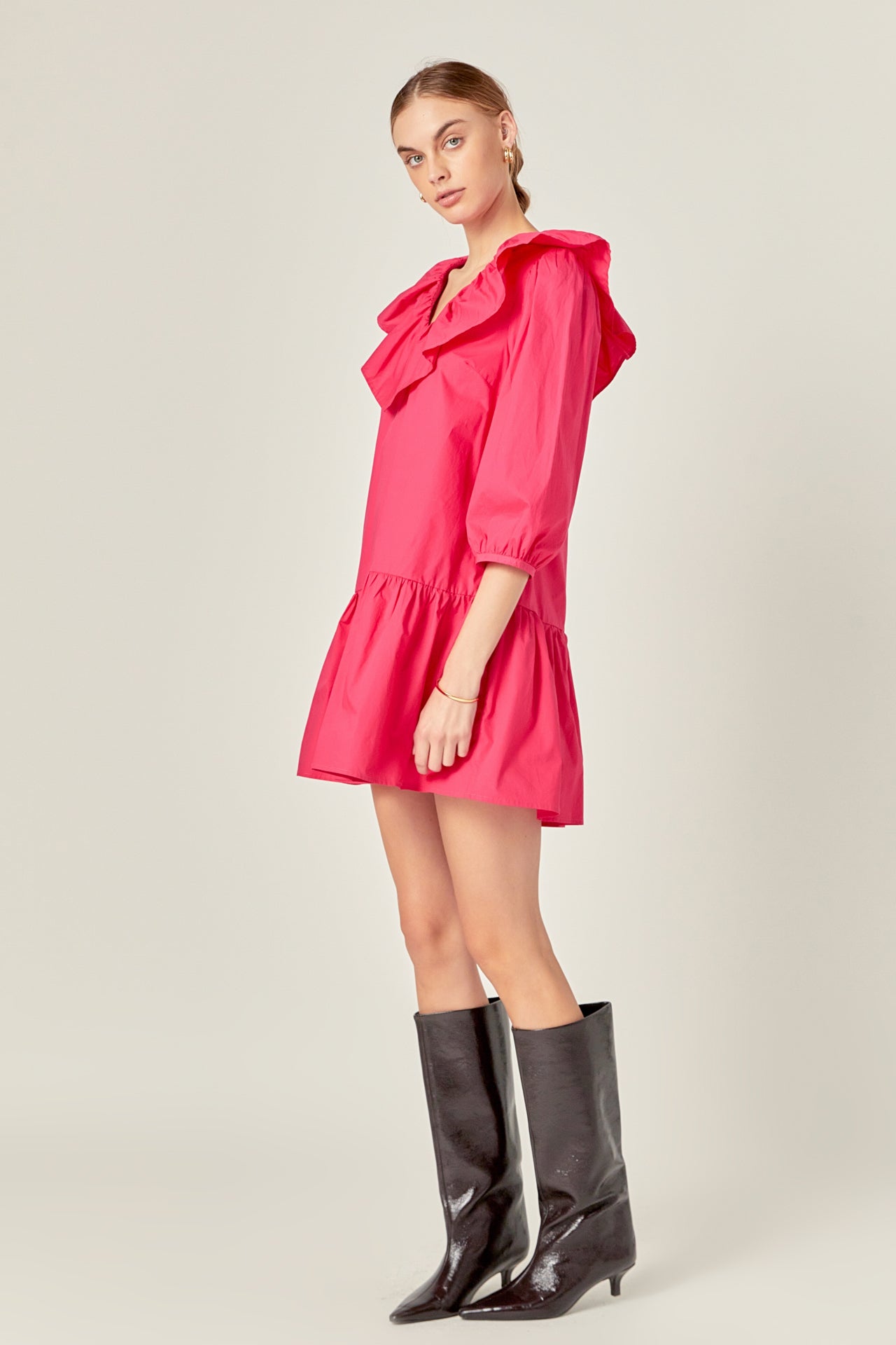 ENGLISH FACTORY - Long Sleeve V Ruffled Mini Dress - DRESSES available at Objectrare