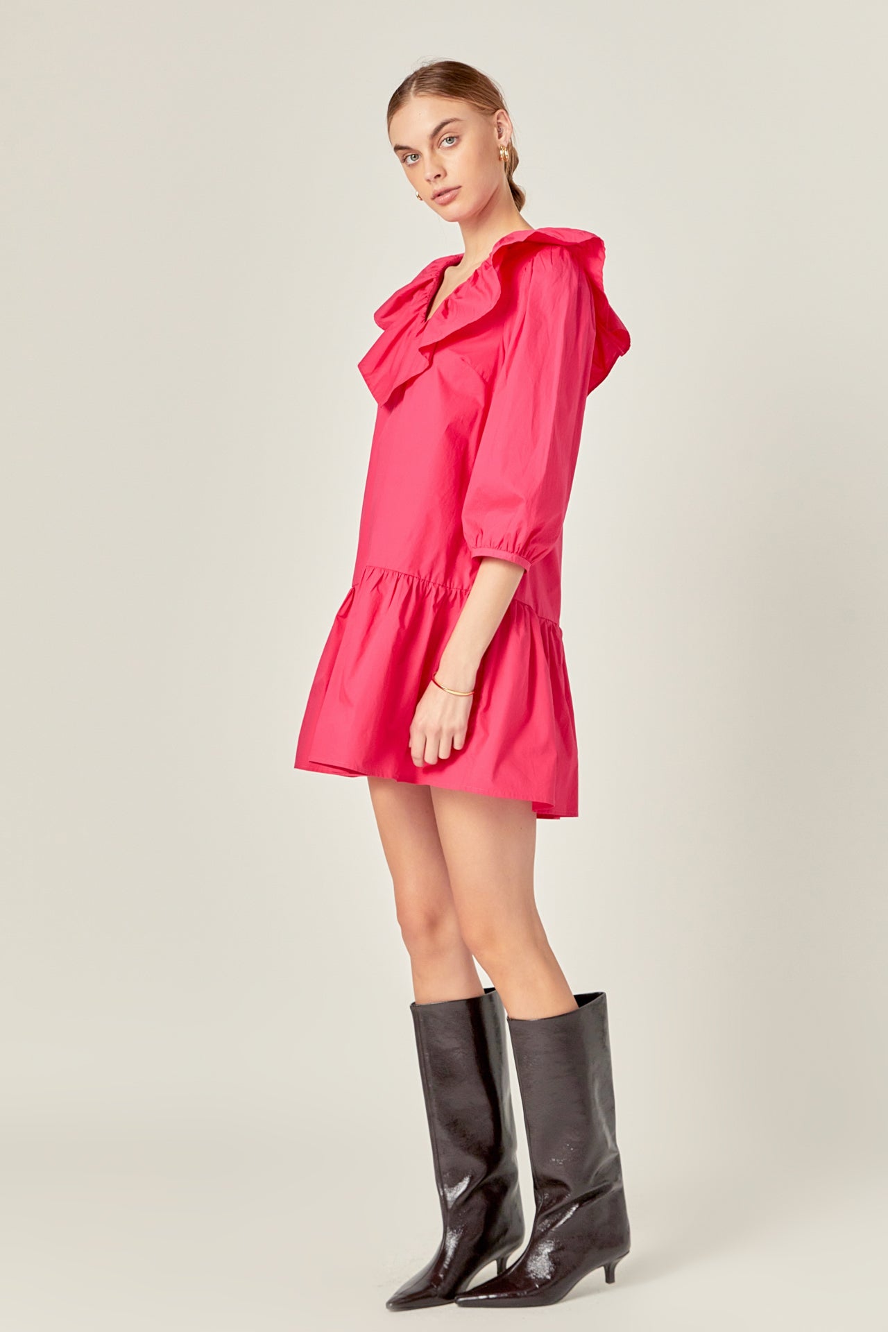 ENGLISH FACTORY - English Factory - Long Sleeve V Ruffled Mini Dress - DRESSES available at Objectrare