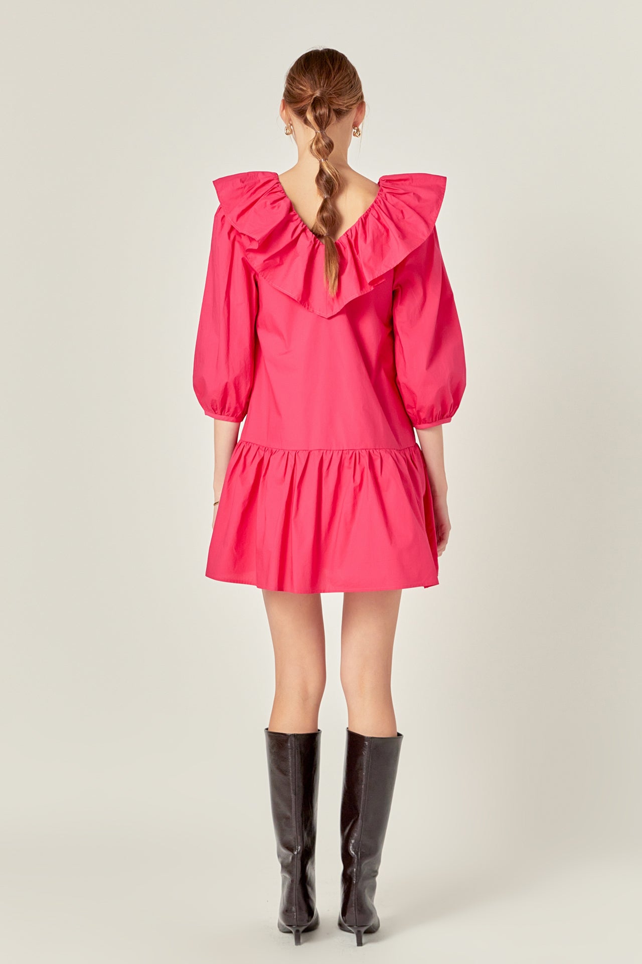 ENGLISH FACTORY - Long Sleeve V Ruffled Mini Dress - DRESSES available at Objectrare