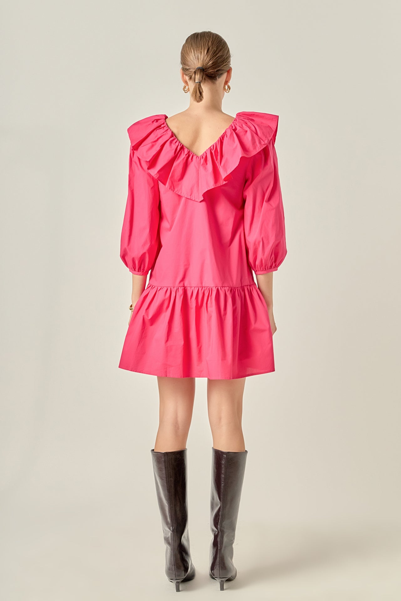ENGLISH FACTORY - Long Sleeve V Ruffled Mini Dress - DRESSES available at Objectrare