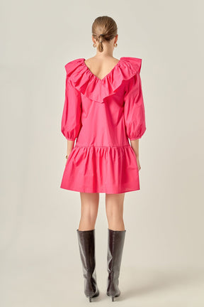 ENGLISH FACTORY - Long Sleeve V Ruffled Mini Dress - DRESSES available at Objectrare