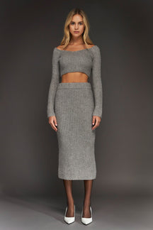 ENDLESS ROSE - High-Waisted Knit Midi Skirt - SKIRTS available at Objectrare