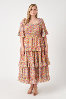 ENGLISH FACTORY - Floral Smocked Ruffle Tiered Maxi Dress - DRESSES available at Objectrare