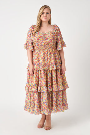 ENGLISH FACTORY - Floral Smocked Ruffle Tiered Maxi Dress - DRESSES available at Objectrare