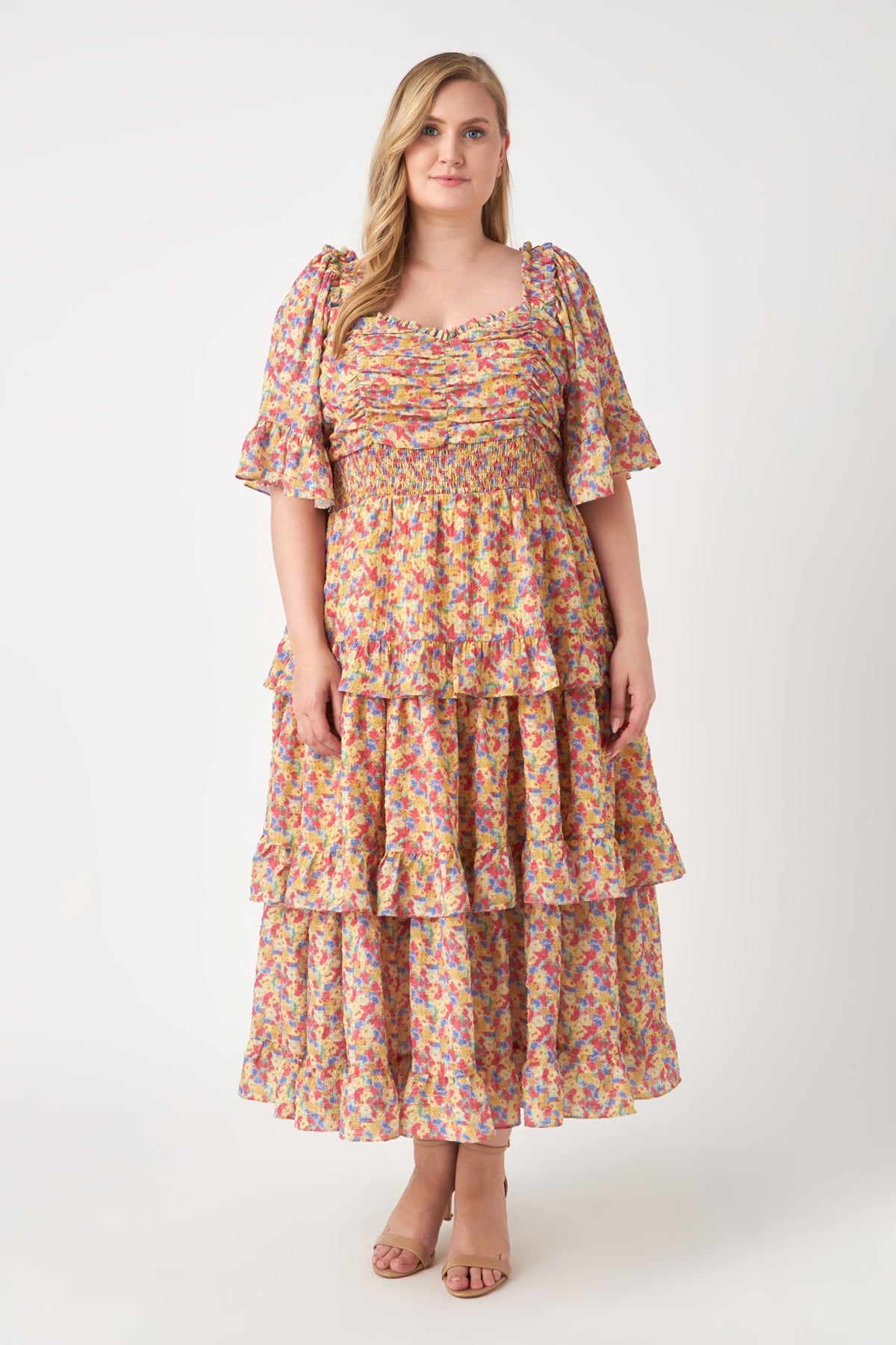 ENGLISH FACTORY - Floral Smocked Ruffle Tiered Maxi Dress - DRESSES available at Objectrare