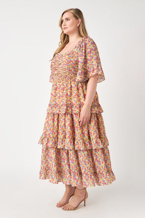 ENGLISH FACTORY - Floral Smocked Ruffle Tiered Maxi Dress - DRESSES available at Objectrare