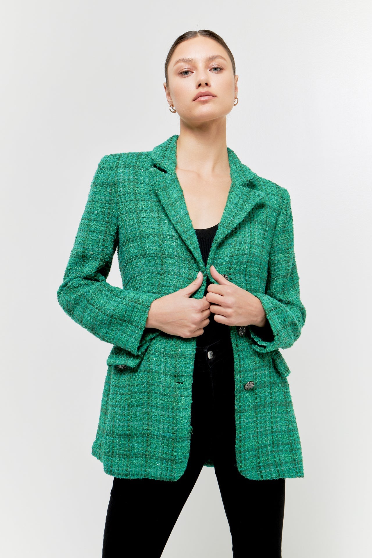 ENDLESS ROSE - Tweed 3pc Button Long Blazer - JACKETS available at Objectrare