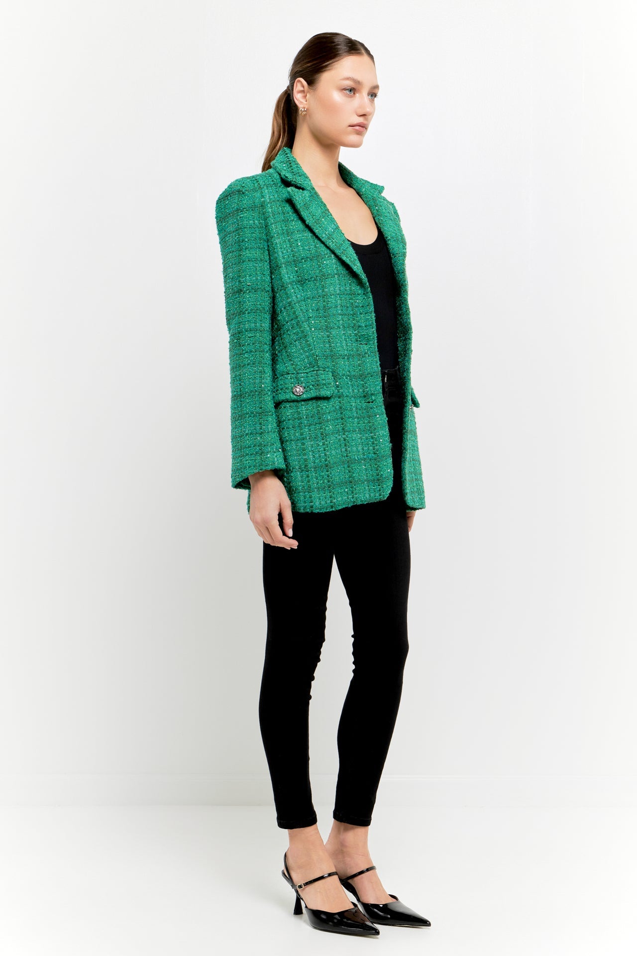 ENDLESS ROSE - Endless Rose - Tweed 3pc Button Long Blazer - BLAZERS available at Objectrare