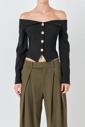 ENDLESS ROSE - Stretched Off the Shoulder Blazer Top - TOPS available at Objectrare