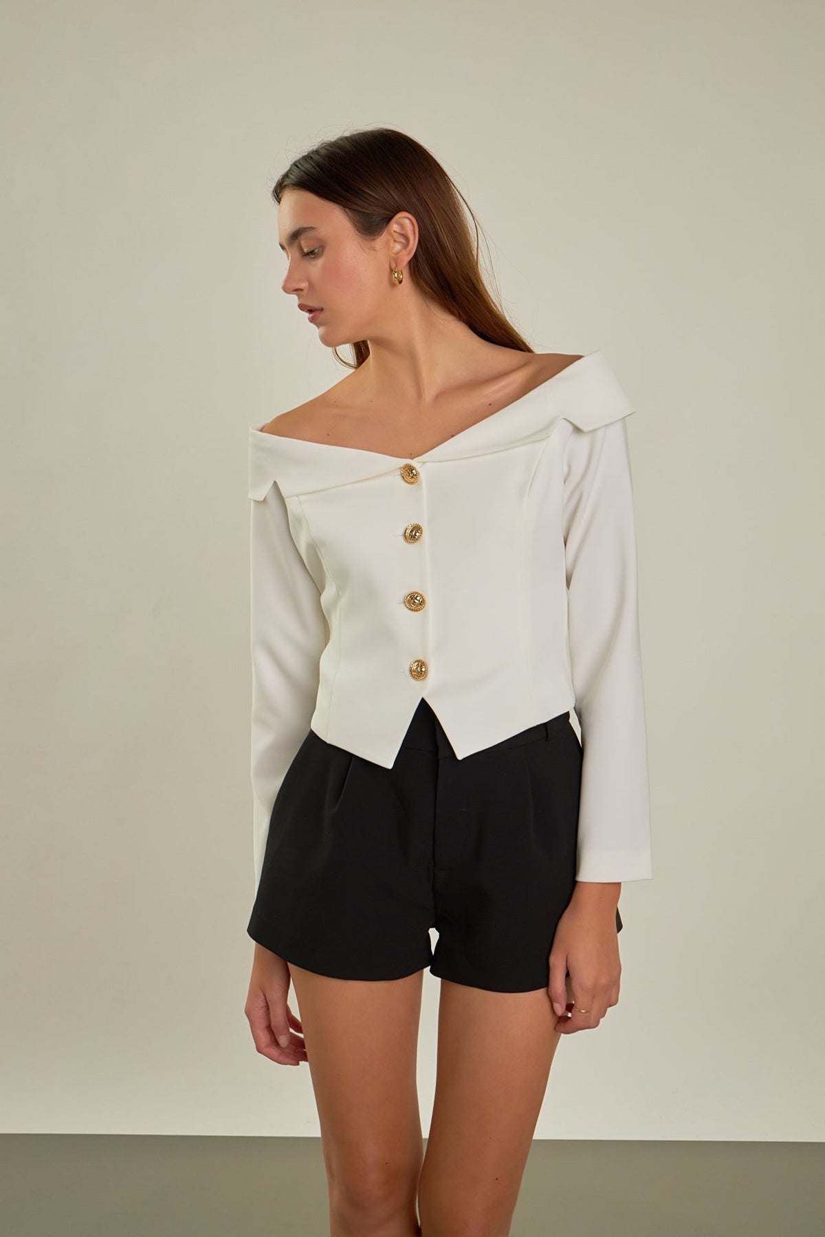 ENDLESS ROSE - Stretched Off the Shoulder Blazer Top - TOPS available at Objectrare