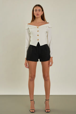 ENDLESS ROSE - Stretched Off the Shoulder Blazer Top - TOPS available at Objectrare