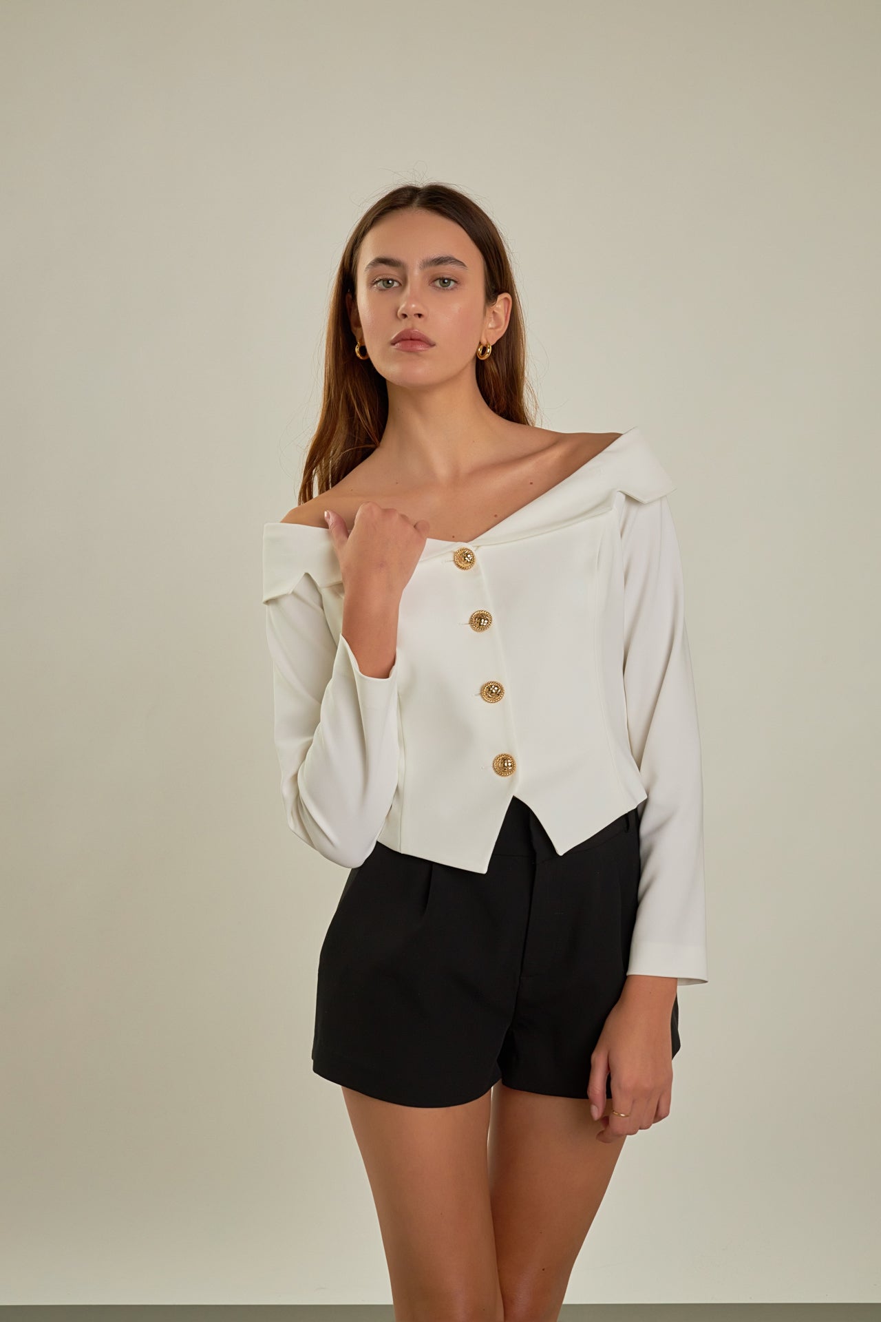 ENDLESS ROSE - Stretched Off the Shoulder Blazer Top - TOPS available at Objectrare