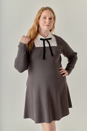ENGLISH FACTORY - Plus Size Mixed Media Fit and Flare Sweater Dress - DRESSES available at Objectrare