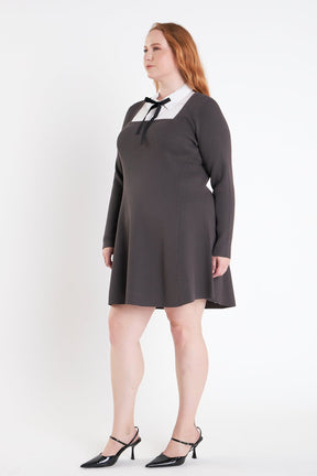 ENGLISH FACTORY - Plus Size Mixed Media Fit and Flare Sweater Dress - DRESSES available at Objectrare