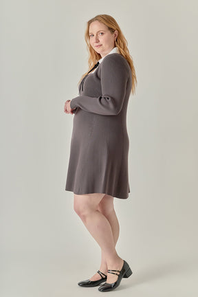 ENGLISH FACTORY - Plus Size Mixed Media Fit and Flare Sweater Dress - DRESSES available at Objectrare