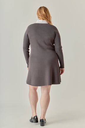 ENGLISH FACTORY - Plus Size Mixed Media Fit and Flare Sweater Dress - DRESSES available at Objectrare