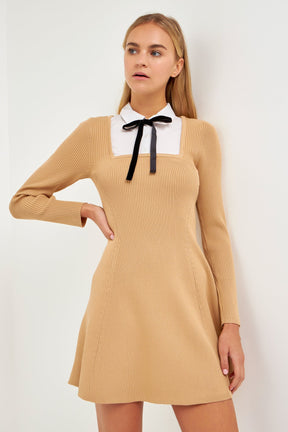 ENGLISH FACTORY - Mixed Media Fit and Flare Sweater Dress - DRESSES available at Objectrare