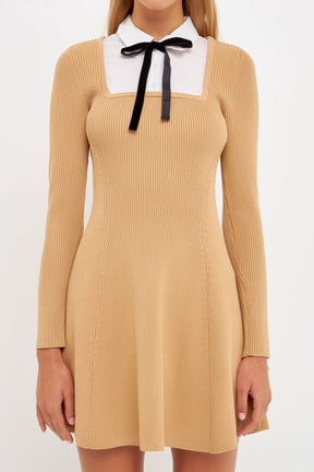 ENGLISH FACTORY - Mixed Media Fit and Flare Sweater Dress - DRESSES available at Objectrare