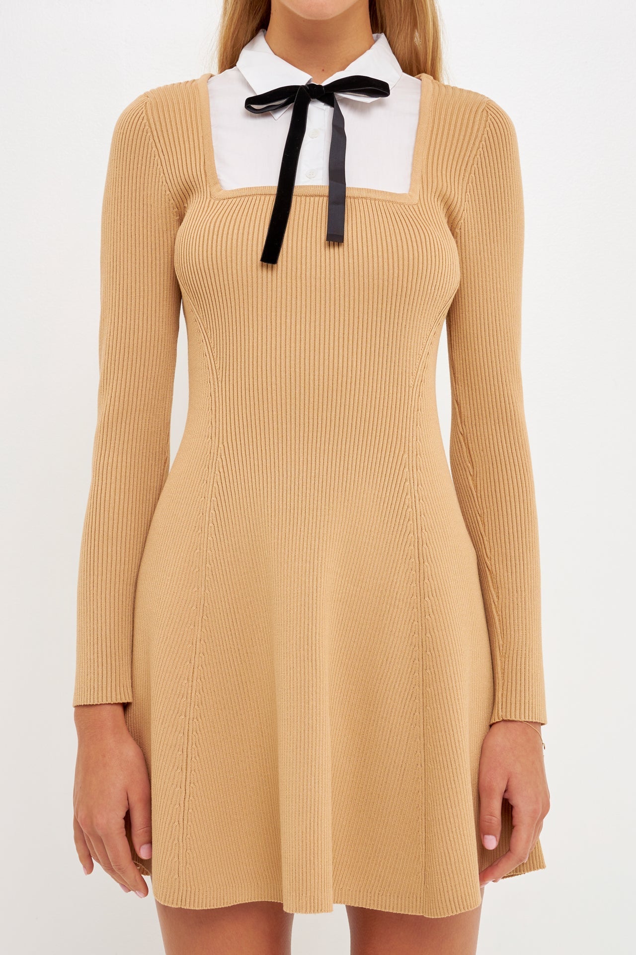 ENGLISH FACTORY - Mixed Media Fit and Flare Sweater Dress - DRESSES available at Objectrare