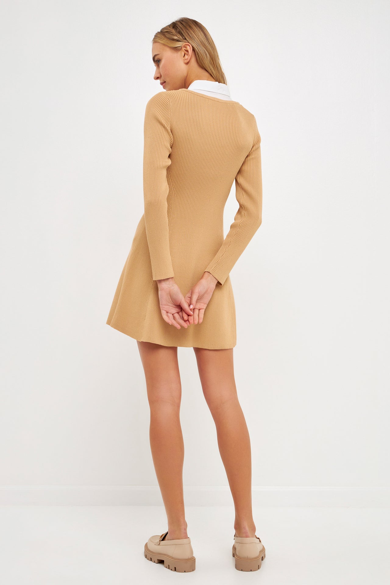 fit and flare sweater dress long sleeve Nina Leonard Long Sleeve Mock Neck Fit and Flare Sweater Dress - Brown