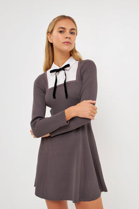 ENGLISH FACTORY - Mixed Media Fit and Flare Sweater Dress - DRESSES available at Objectrare