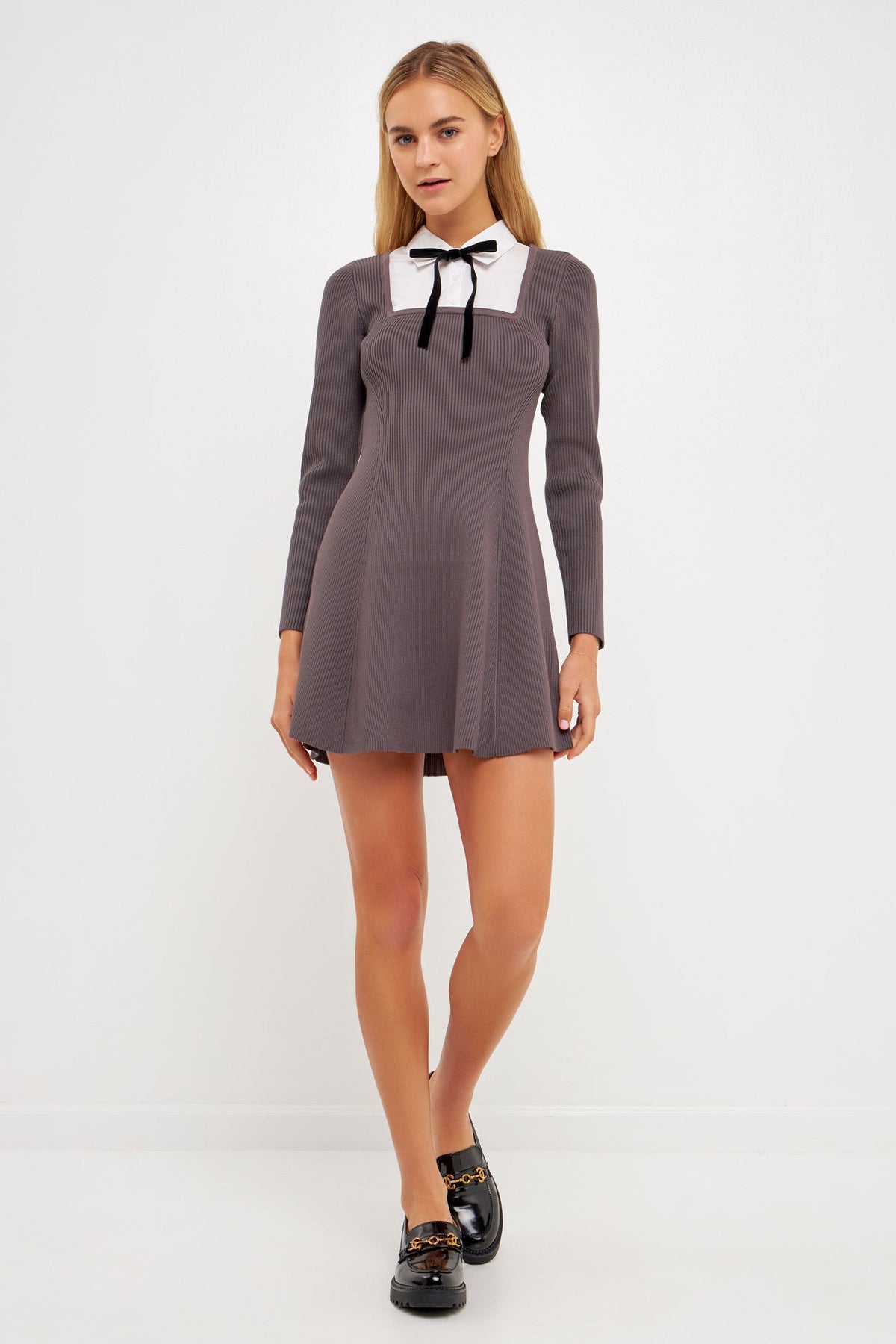 ENGLISH FACTORY - Mixed Media Fit and Flare Sweater Dress - DRESSES available at Objectrare