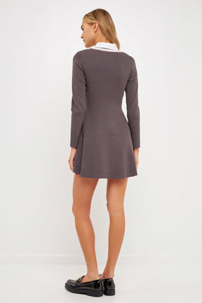 ENGLISH FACTORY - Mixed Media Fit and Flare Sweater Dress - DRESSES available at Objectrare