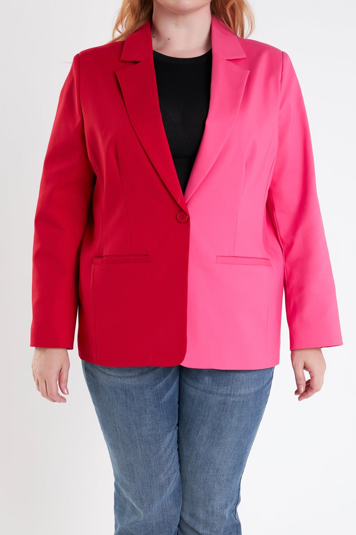ENGLISH FACTORY - Plus Size Color Block Blazer - BLAZERS available at Objectrare