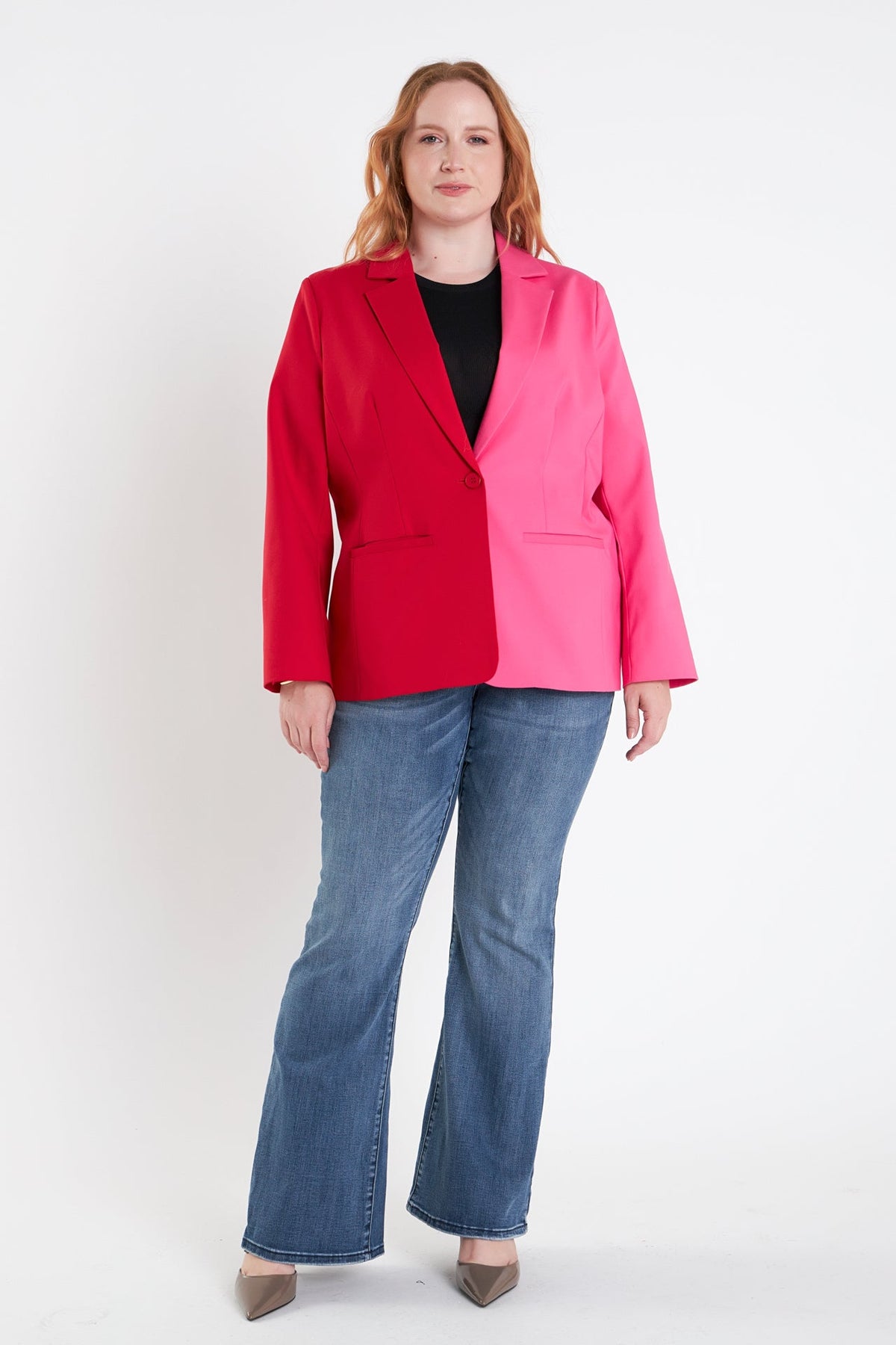 ENGLISH FACTORY - Plus Size Color Block Blazer - BLAZERS available at Objectrare