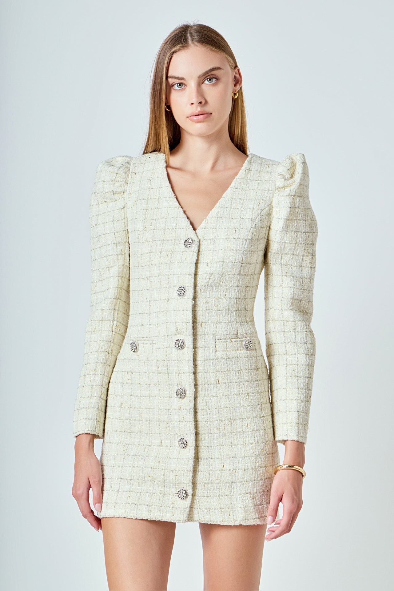 Premium Long-Sleeve Tweed Mini Dress