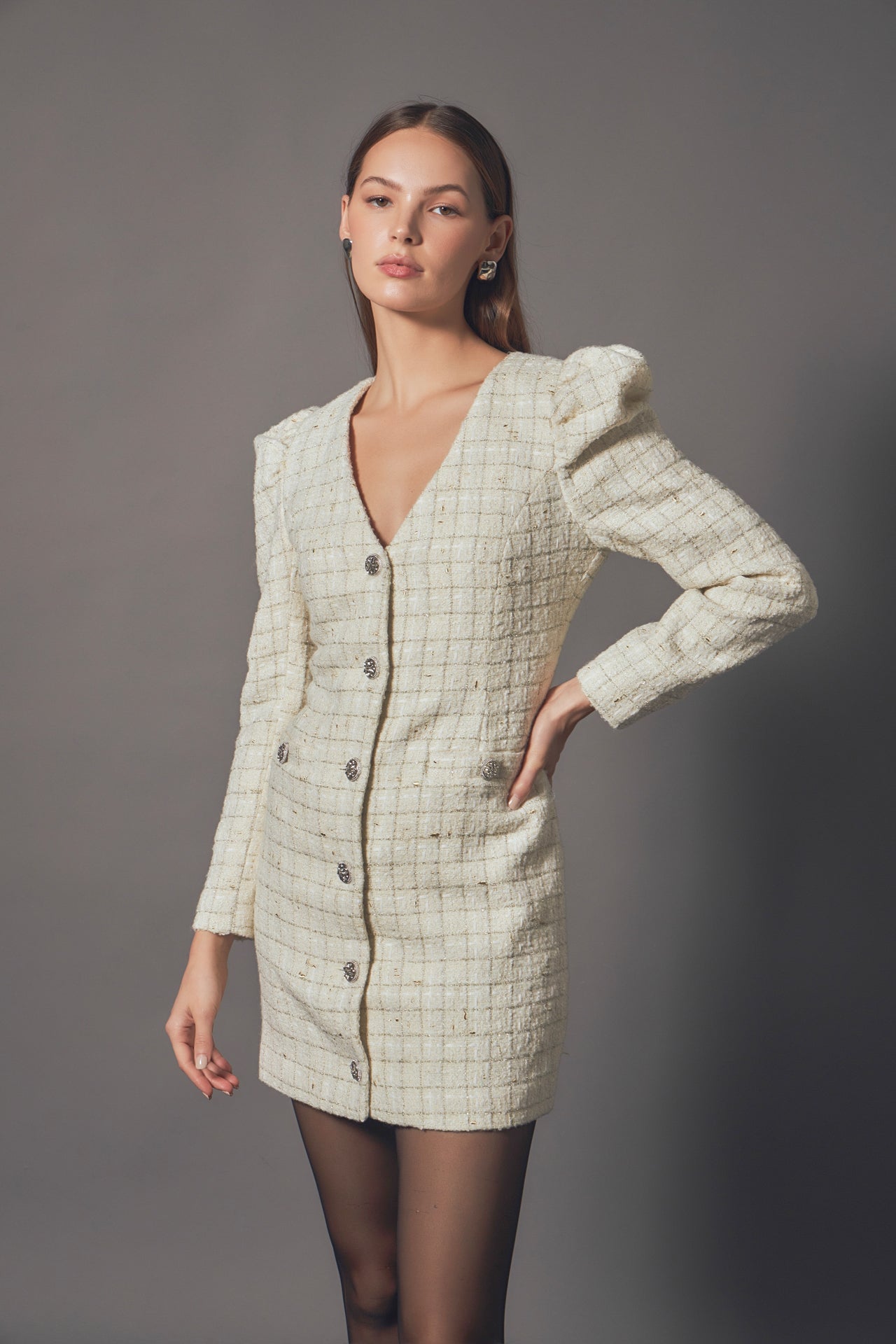 ENDLESS ROSE - Endless Rose - Premium Long-Sleeve Tweed Mini Dress - DRESSES available at Objectrare