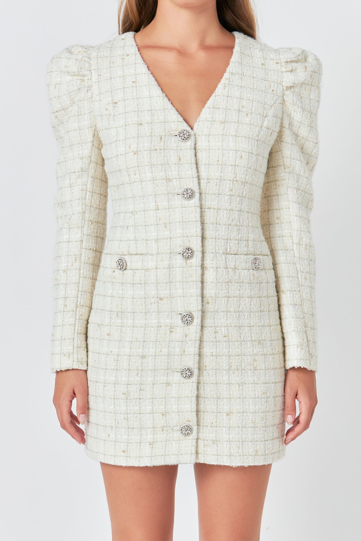 ENDLESS ROSE - Premium Long-Sleeve Tweed Mini Dress - DRESSES available at Objectrare