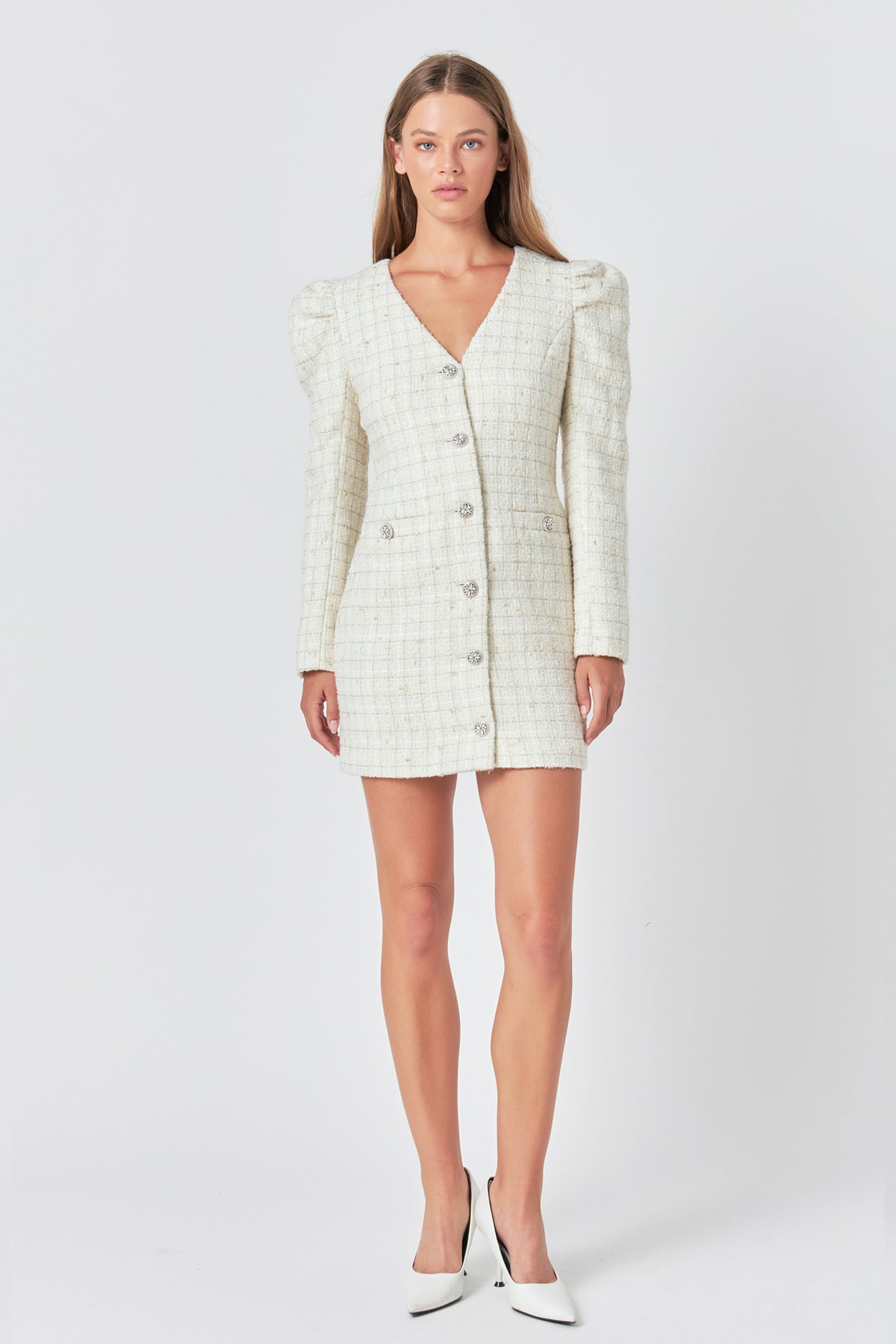 ENDLESS ROSE - Premium Long-Sleeve Tweed Mini Dress - DRESSES available at Objectrare