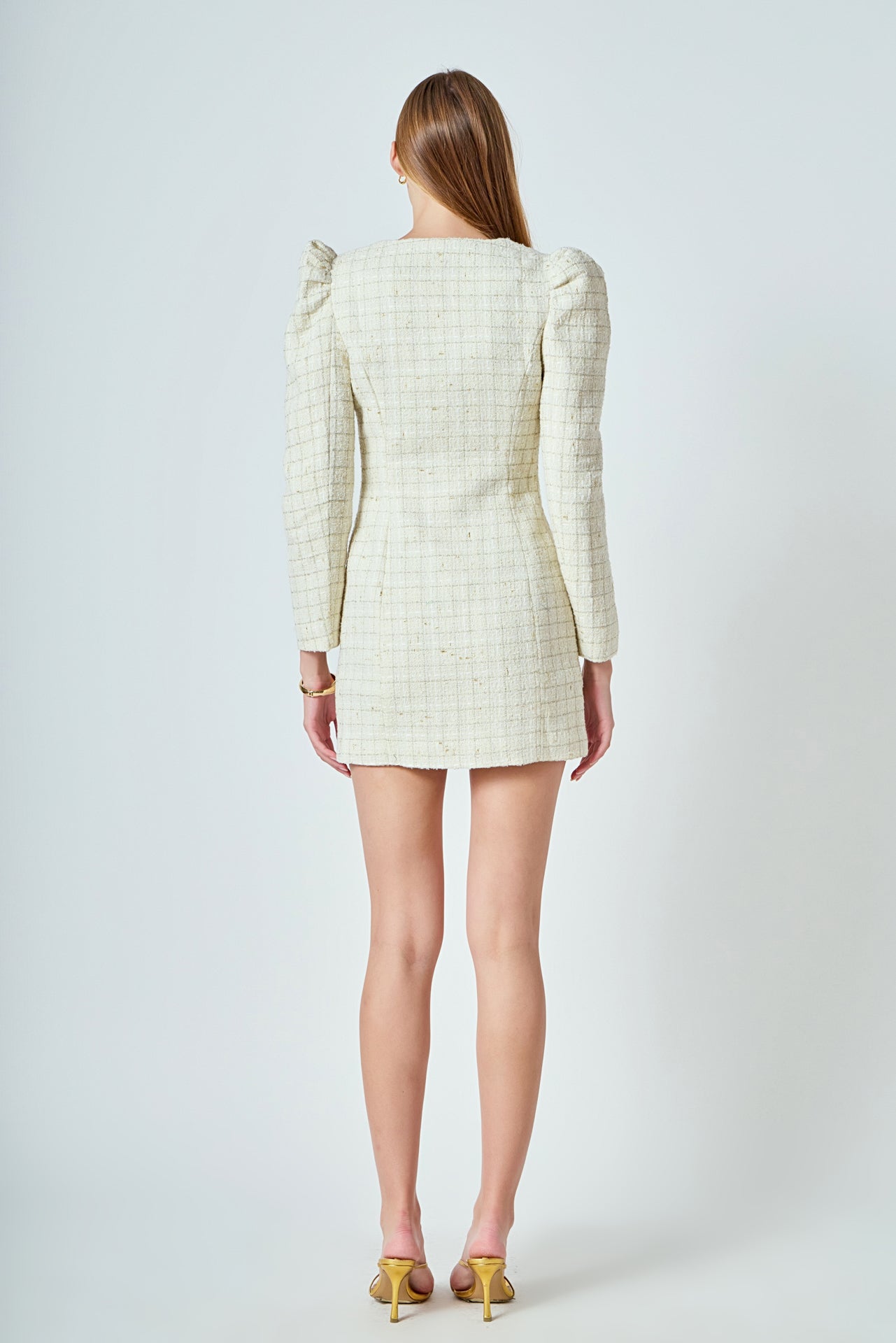 Premium Long-Sleeve Tweed Mini Dress