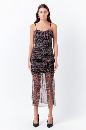 ENDLESS ROSE - Ruched Mesh Asymmetrical Midi Dress - DRESSES available at Objectrare