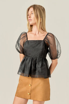 ENGLISH FACTORY - Sheer Organza Baby Doll Top - BLOUSES available at Objectrare