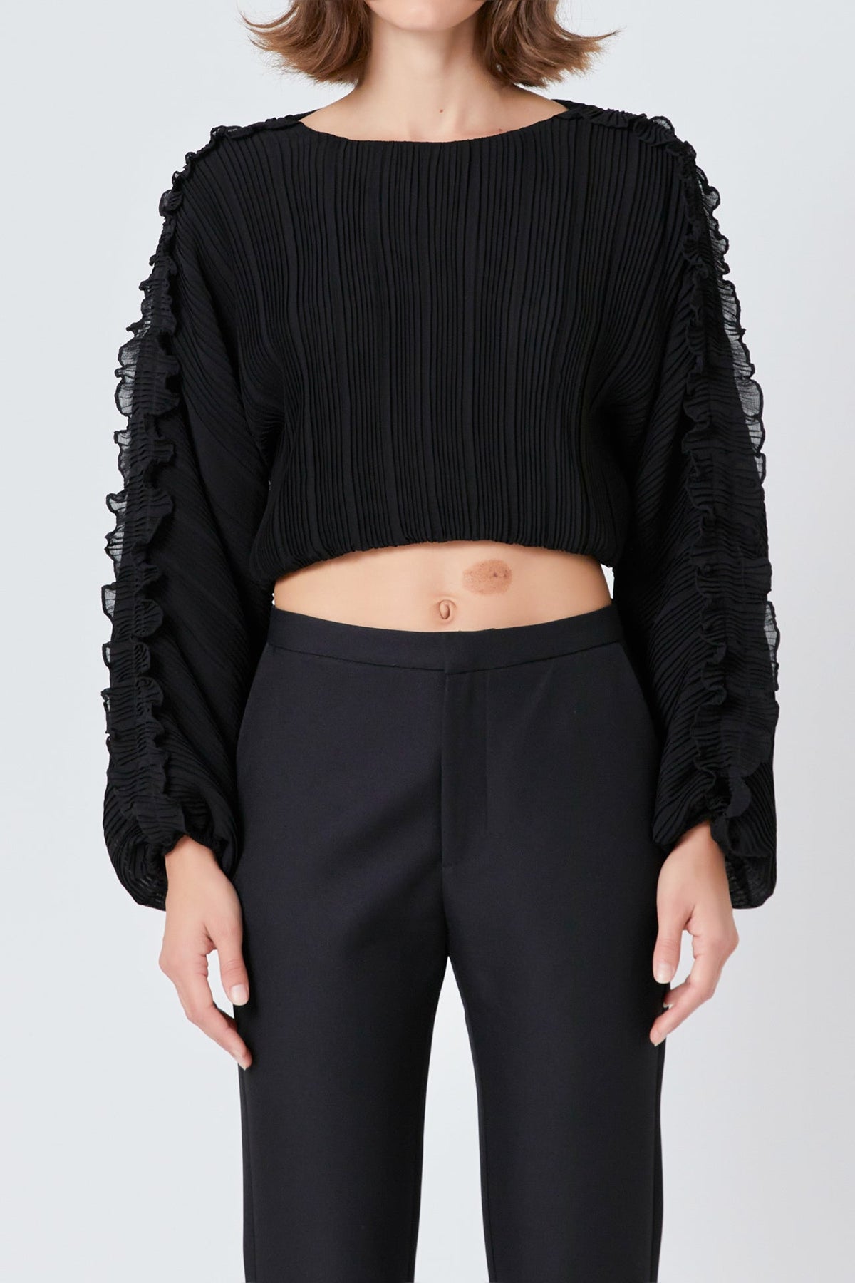 ENDLESS ROSE - Cropped Plisse Blouse - SHIRTS & BLOUSES available at Objectrare