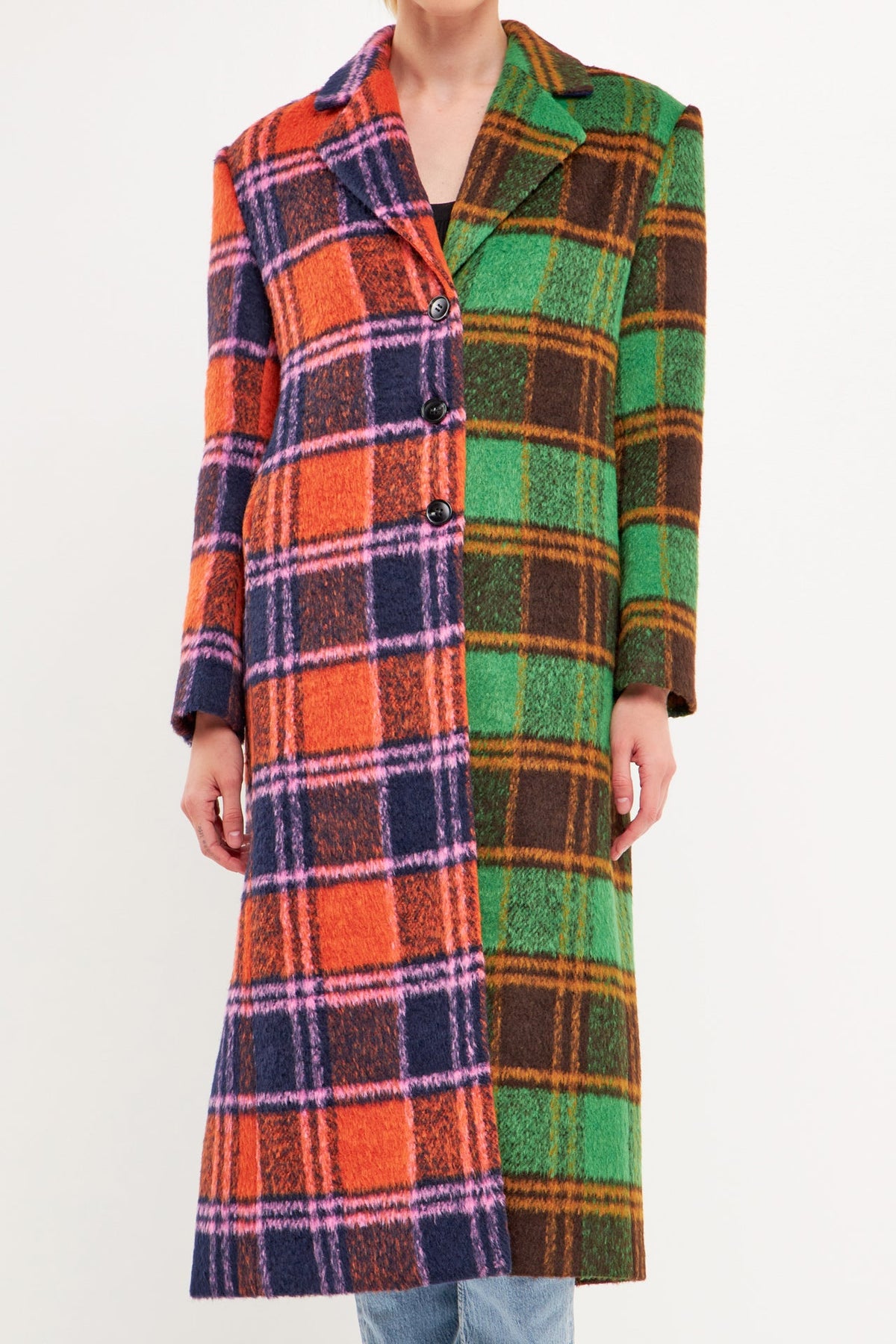 ENGLISH FACTORY - Colorblock Plaid Trench Coat - COATS available at Objectrare