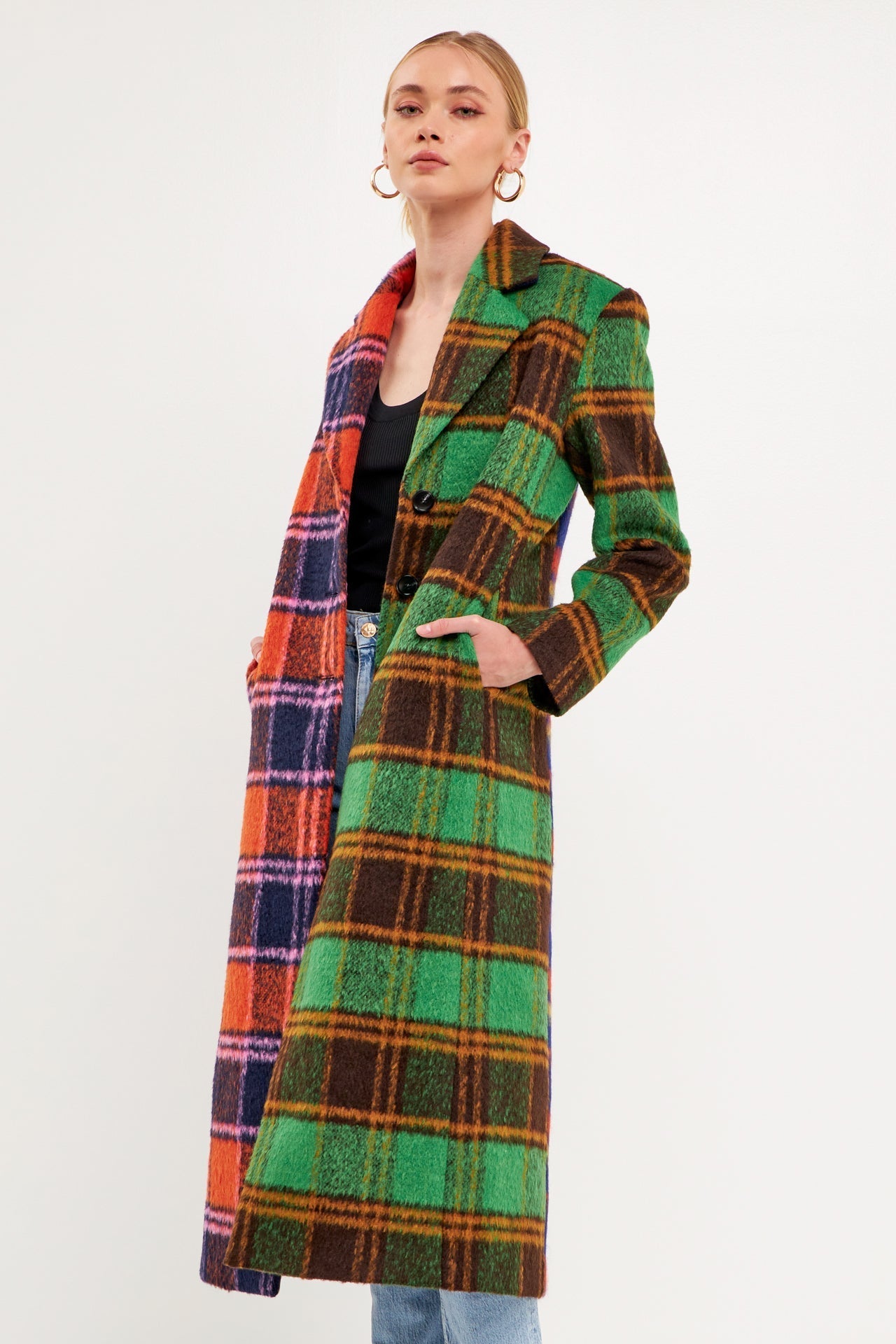 ENGLISH FACTORY - English Factory - Colorblock Plaid Trench Coat - COATS available at Objectrare