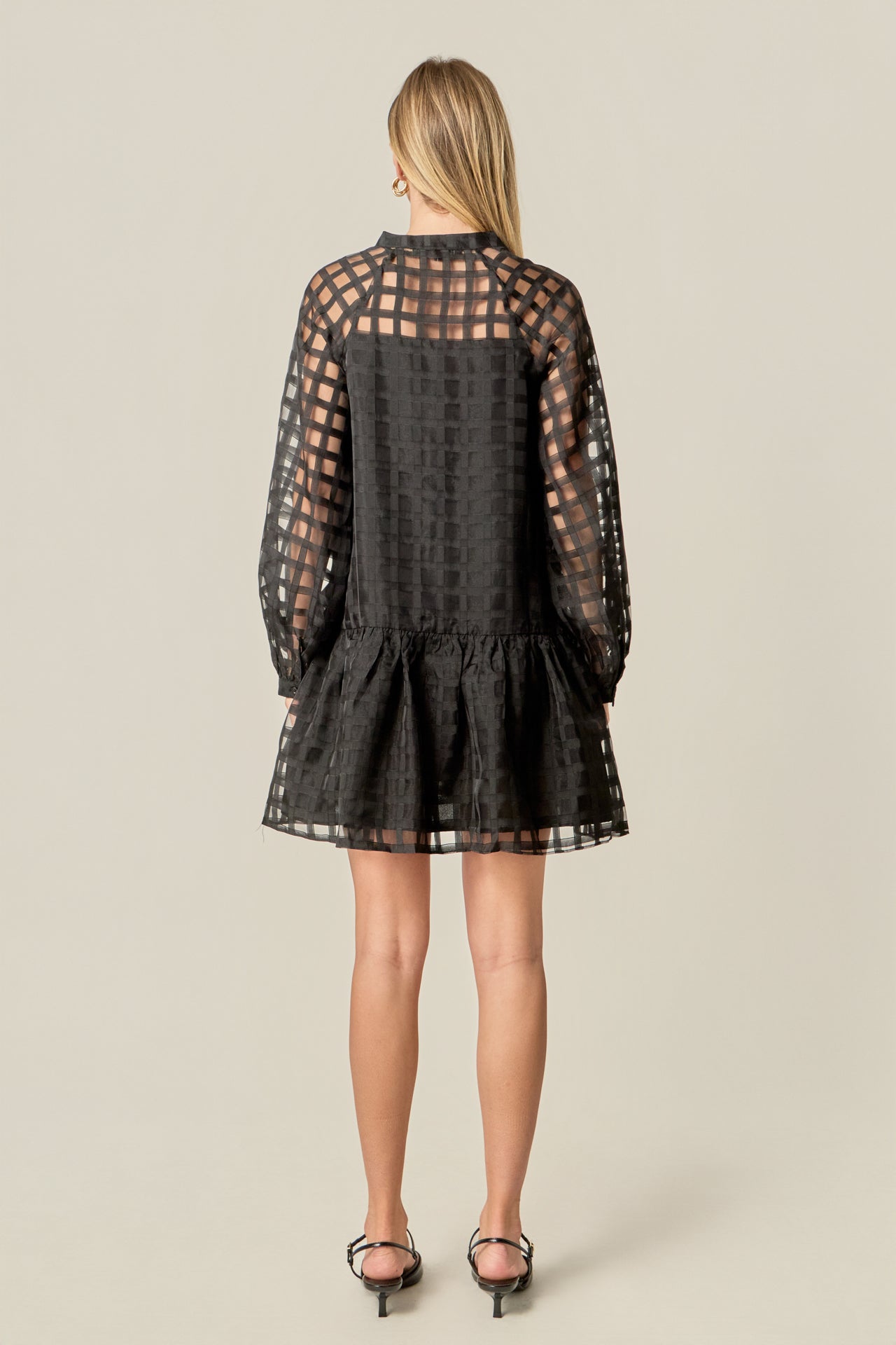 ENGLISH FACTORY - Sheer Checkered Organza Long Sleeve Mini Dress - DRESSES available at Objectrare