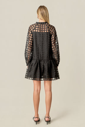ENGLISH FACTORY - Sheer Checkered Organza Long Sleeve Mini Dress - DRESSES available at Objectrare