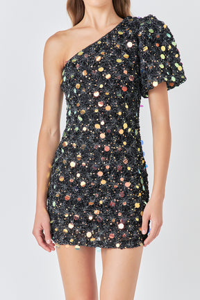 ENDLESS ROSE - Premium One-Shoulder Sequin Mini Dress - DRESSES available at Objectrare