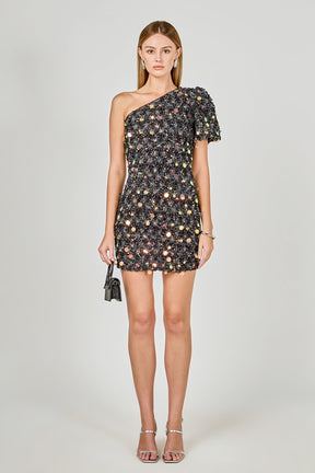ENDLESS ROSE - Premium One-Shoulder Sequin Mini Dress - DRESSES available at Objectrare