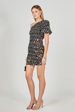 ENDLESS ROSE - Premium One-Shoulder Sequin Mini Dress - DRESSES available at Objectrare