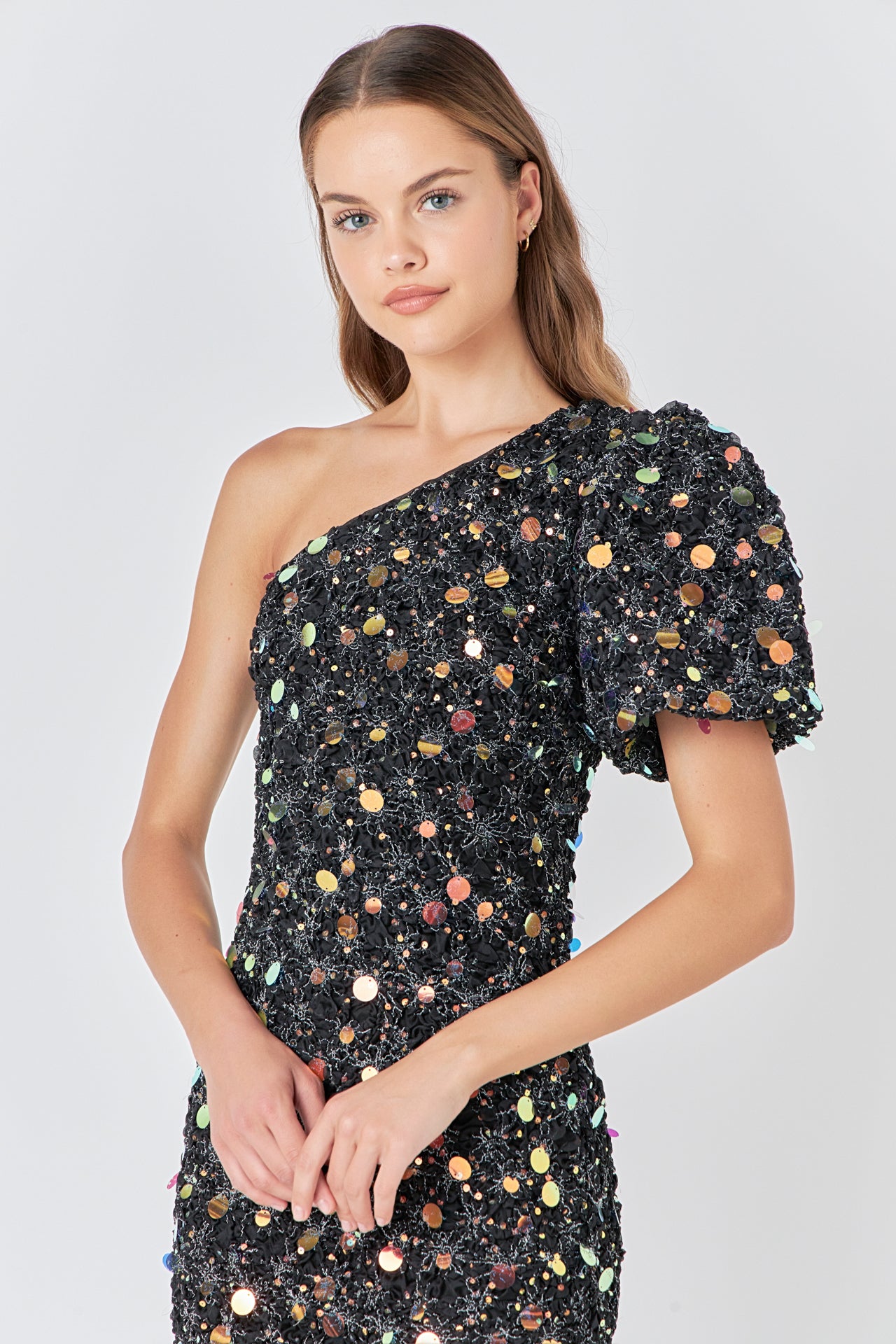 ENDLESS ROSE - Premium One-Shoulder Sequin Mini Dress - DRESSES available at Objectrare