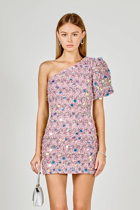 ENDLESS ROSE - Premium One-Shoulder Sequin Mini Dress - DRESSES available at Objectrare