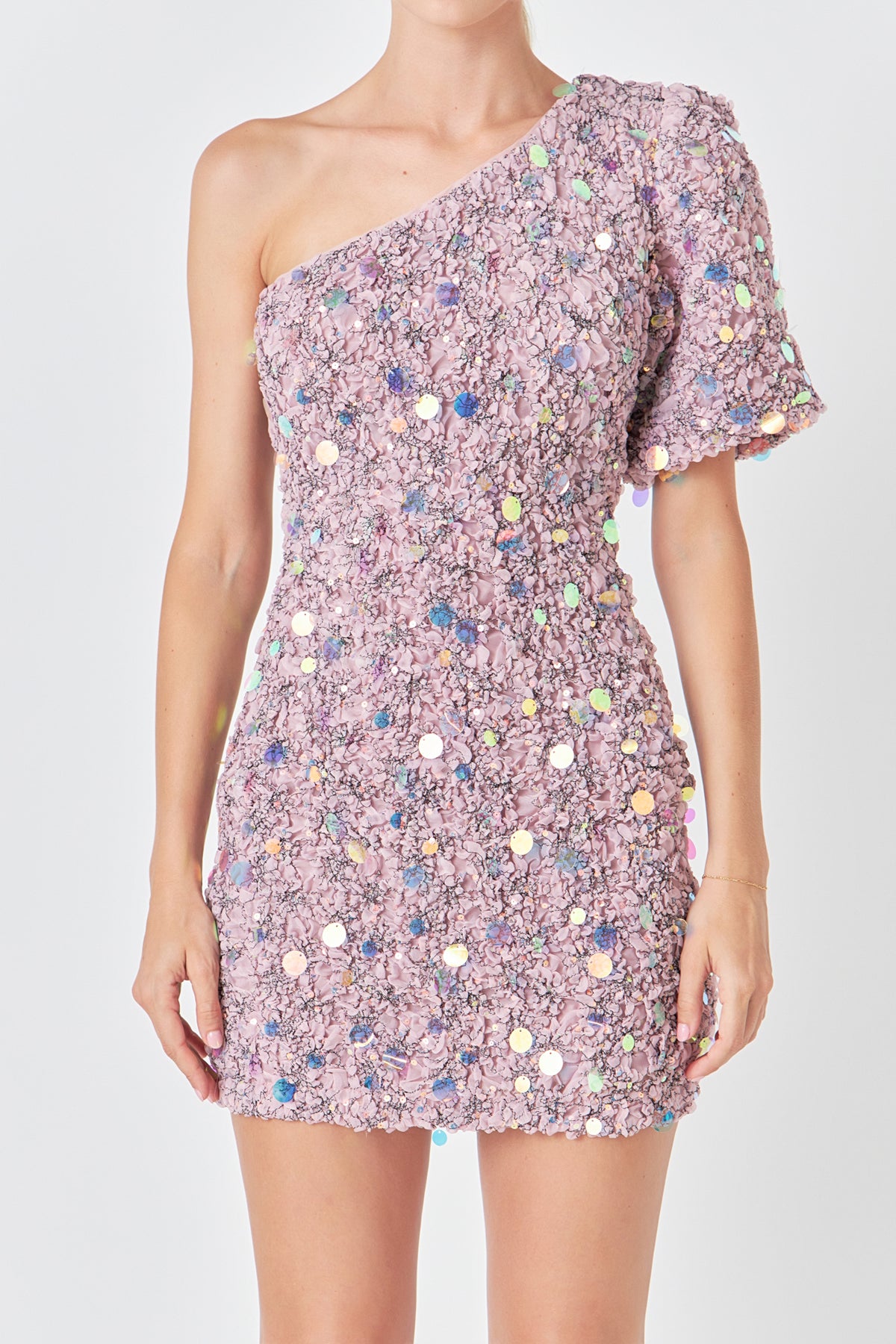 ENDLESS ROSE - Premium One-Shoulder Sequin Mini Dress - DRESSES available at Objectrare