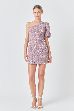 ENDLESS ROSE - Premium One-Shoulder Sequin Mini Dress - DRESSES available at Objectrare