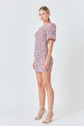 ENDLESS ROSE - Premium One-Shoulder Sequin Mini Dress - DRESSES available at Objectrare