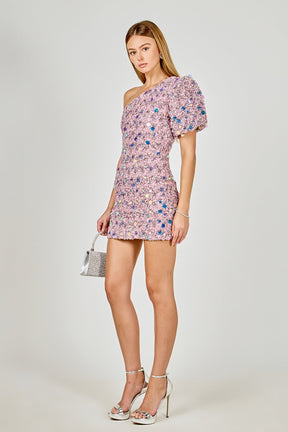 ENDLESS ROSE - Premium One-Shoulder Sequin Mini Dress - DRESSES available at Objectrare